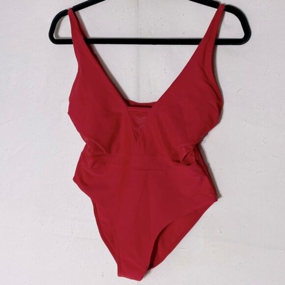 TiniBikini Red One Piece Swimsuit Bathing Suit With Sheer Mesh Cutouts S - Picture 1 of 13